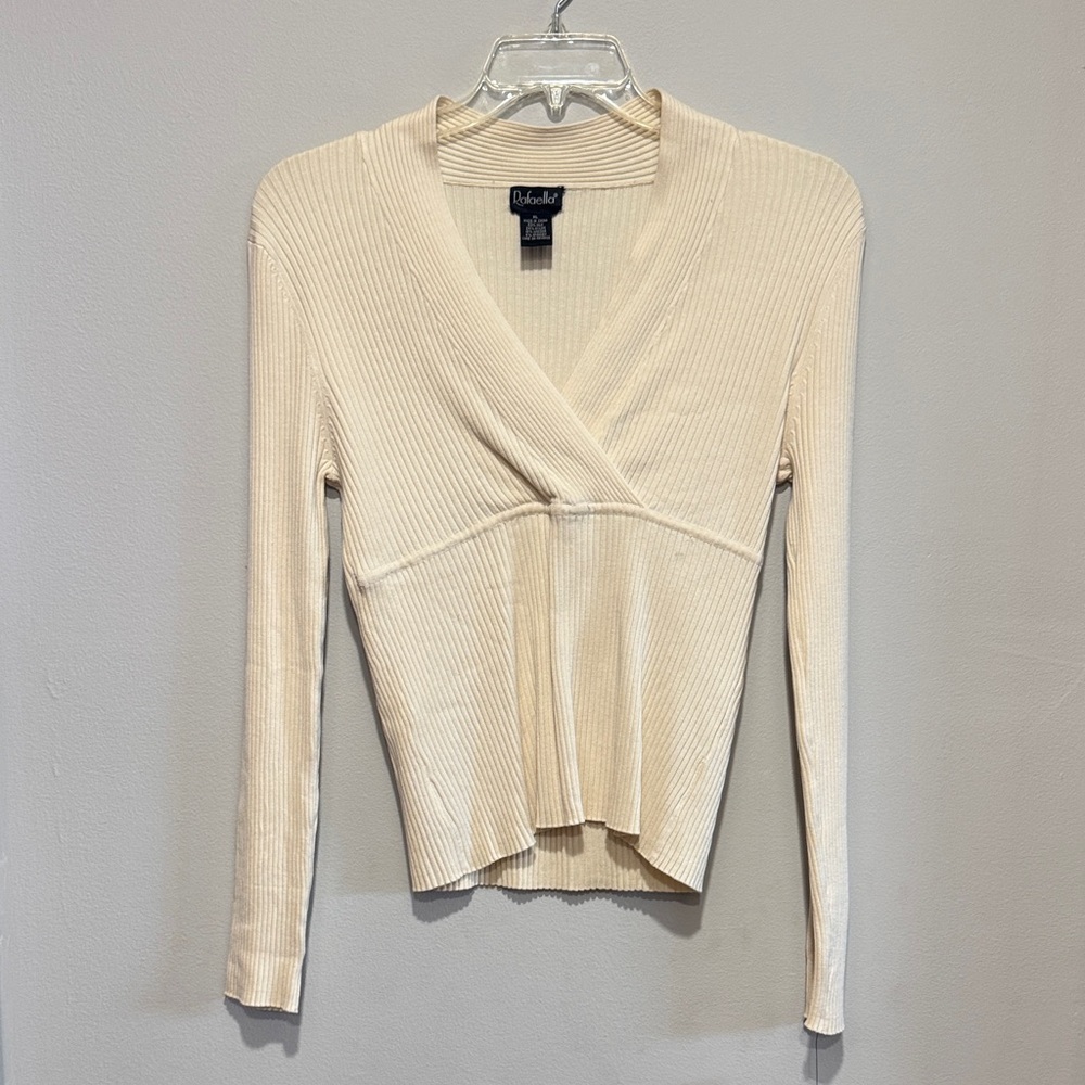 Rafaella ivory Ribbed V-Neck sweater